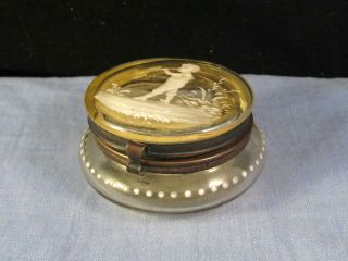 Antique Victorian Art Nouveau Glass Trinket Jewellery Vanity Box Mary Gregory