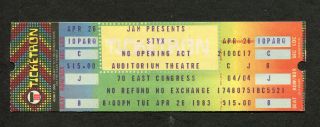 1983 Styx Concert Ticket Kilroy Was Here Tour Chicago Auditorium Theatre