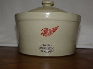 Red Wing Pottery Stoneware Crock With Lid,  3 " X 5 1/2 "