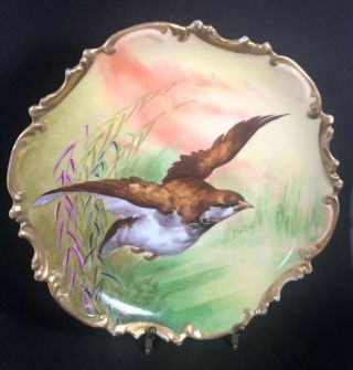 Coronet Limoges Flying Game Bird Plate Signed Edmond Gold Rim 9a