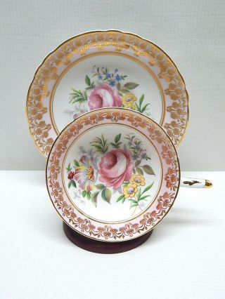 Lovely Paragon Bone China Rose/bouquet Cup & Saucer W/ Gilded Border