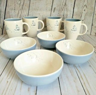 Pfaltzgraff Winter Frost Set Cereal Bowls And Coffee Mugs Set Of 4 Each