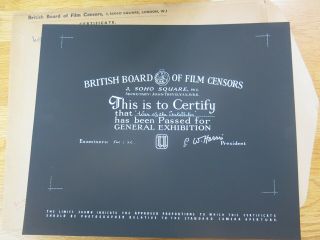 British Bbfc Film Certification Card War Of The Satellites 1958 Horror Sci - Fi