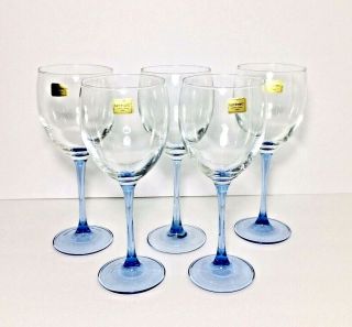 5 Set Luminarc J G Durand Light Blue Stem Wine Glasses Goblet 10 Oz France