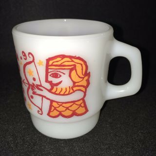 Vintage Fire King Anchor Hocking Zodiac Sagittarius Mug Cup Stackable Milk Glass