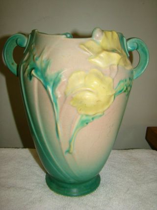 Roseville Pottery Poppy Vase 10.  5 " Green - Yellow