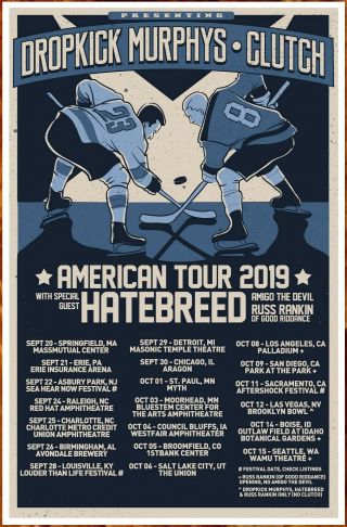Dropkick Murphys | Clutch | Hatebreed 2019 Tour Ltd Ed Rare Poster Punk Metal