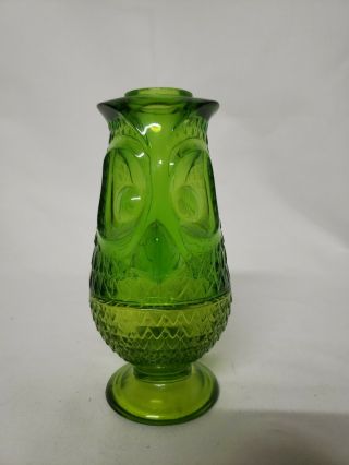 Vintage Viking Owl Art Glass Tea Light Fairy Lamp 2 Piece Avocado Green