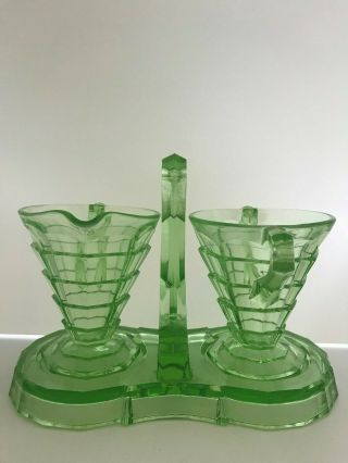 Rare Art Deco Tea Room Uranium Green Depression Glass