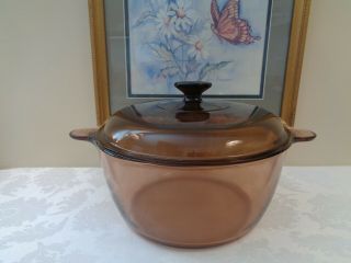 Corning Visions Ware Amber 4.  5 L Stock Pot/dutch Oven W/lid Made In U.  S.  A.
