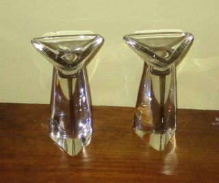 Val St Lambert MCM Tricorne Triangle Crystal Candle Holders Sticks Candlesticks 2