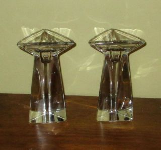 Val St Lambert MCM Tricorne Triangle Crystal Candle Holders Sticks Candlesticks 4