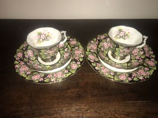 TWO Royal Albert Bone China Cup,  Saucer,  Plate Provincial Flower Mayflower c1975 2
