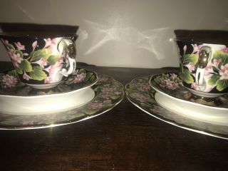 TWO Royal Albert Bone China Cup,  Saucer,  Plate Provincial Flower Mayflower c1975 4