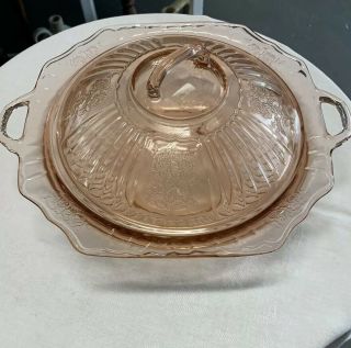 Anchor Hocking Pink Mayfair Open Rose Depression Glass 11 3/4 " Covered Bowl