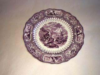 Staffordshire Mulberry Purple Transfer Ware Plate Caledonia Adams 9 3/8” 1830’s