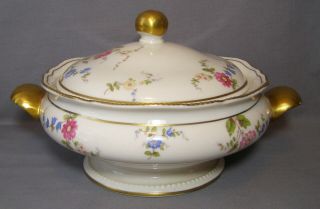 Castleton China Sunnyvale Round Covered Vegetable Dish Ball Finial Gold Trim Usa
