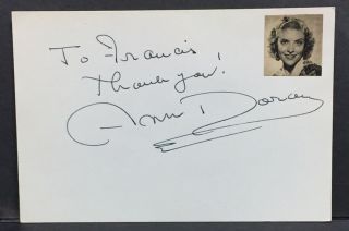 Ann Doran Vintage Autograph Signed Card Actress Rebel Without A Cause