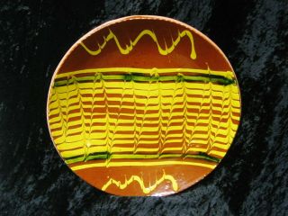 Lester Breininger Redware Pottery Sgraffito Slip Decorated Pie Plate 1985,  10.  5 "