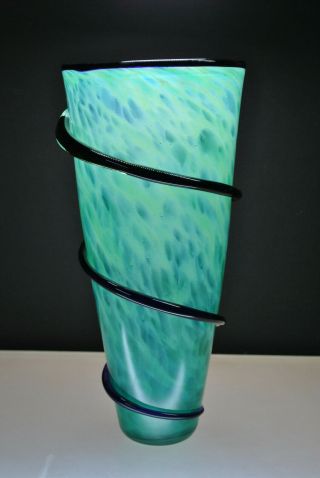 Signed Vintage Hand Blown Glass Art Glass Vase With Hand Blown Spiral Ribbon