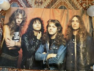 Vintage 1986 Metallica Poster With Cliff Burton 35 " × 23 - 1/2 " Printed In England
