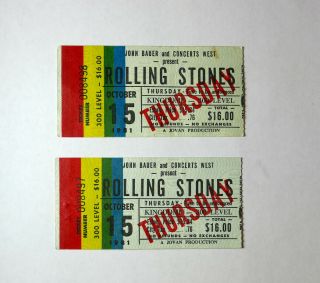1981 Rolling Stones Ticket Stub Pair Oct 15th Seattle Kingdome Show