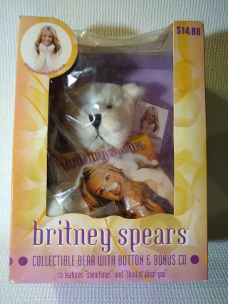 Britney Spears White Teddy Bear With 2 Song Cd Collectible (2000)