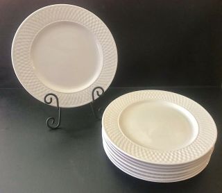 Set Of 8 Oneida Westerly Basket Weave Wicker White 11” Dinner Plates
