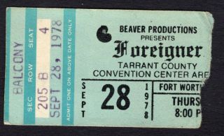 1978 Foreigner Trick Concert Ticket Stub Fort Worth Texas Double Vision