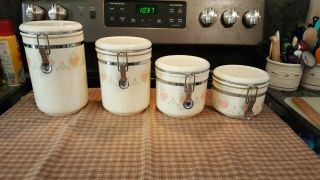 4 Corelle Coordinates Acrylic Jars Canisters Forever Yours Pattern Corning