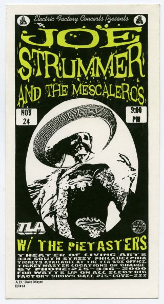 Joe Strummer Clash Pie Tasters Authentic 1999 Silk - Screened Concert Handbill