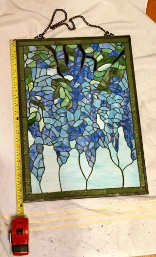 Stained Glass Art Panel Window Hanging Abstract Tuscan Grape Vines Flowers Blue 2