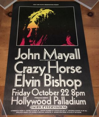 John Mayall,  Crazy Horse,  Elvin Bishop (1971) Hollywood Palladium Concert Poster