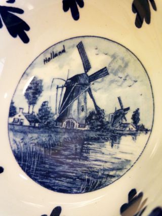 Vintage Handpainted Delfts Blue Delfino Holland Windmill 2 - Part Bowl 2