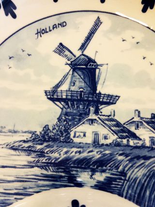 Vintage Handpainted Delfts Blue Delfino Holland Windmill 2 - Part Bowl 3