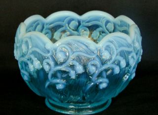 Fenton Blue Opalescent Lily Of The Valley Glass Rose Bowl Vase,  Candy Bowl Rare