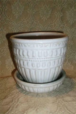 Exquisite Vintage Mccoy Art Pottery Small White Planter Vase 4 " X 4 " Bamboo Exc