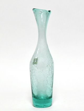 Retro Blenko Mcm Art Glass Aqua Crackle Vase Item C64b Ex.