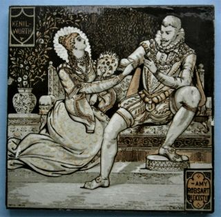 Minton Tile " Amy.  Robsart & Leicester " From Sir Walter Scott 