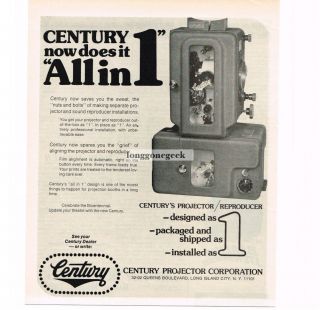 1975 Century Projector Corp.  Movie Film Projector Reproducer Vtg Movie Promo Ad