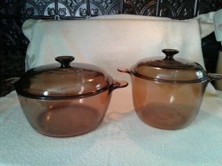 Corning Ware Vision Amber Stock Pots Dutch Oven 3.  5 L And 4.  5 L With Lids