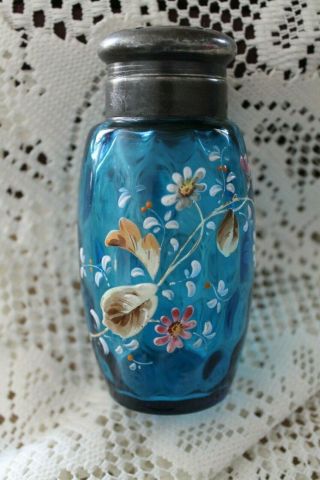 Vintage Blue Floral Enamel Painted Sugar Shaker Muffineer