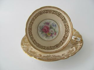 Wide Paragon England Tea Cup & Saucer Peach with Gold Pink roses Double Warrant 3