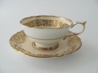 Wide Paragon England Tea Cup & Saucer Peach with Gold Pink roses Double Warrant 4