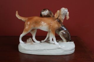 Vintage Royal Dux Bohemia Porcelain Figurine Hunting Dogs