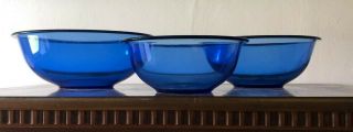 Set Of (3) Vintage Pyrex Cobalt Blue Mixing Nesting Bowls Glass 322 323 325 Usa
