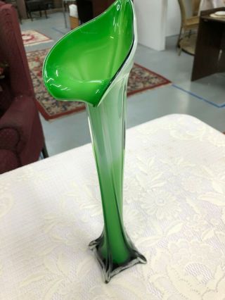 Murano Style Jack In The Pulpit Green And White Glass About 16 " Tall