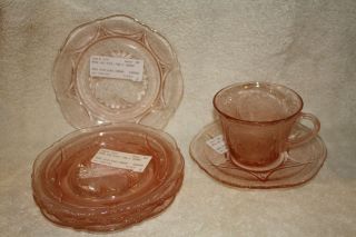 (5) Royal Lace Pink Sherbet Plates And (1) Royal Lace Pink Cup And Saucer Set