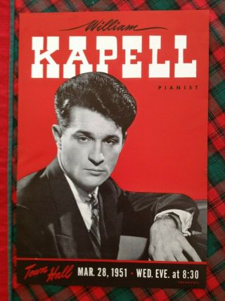 1950 William Kapell Pianist Town Hall Box F Flyer Handbill Vgc