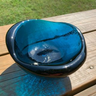 Wayne Husted Blenko Glass Turquoise - Form 6 " Bowl 5517 Hand Blown C.  1959